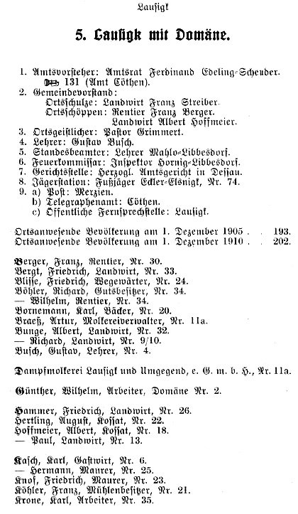 Einwohnerliste, als 1905/1910 bezeichnet · Seite 1.