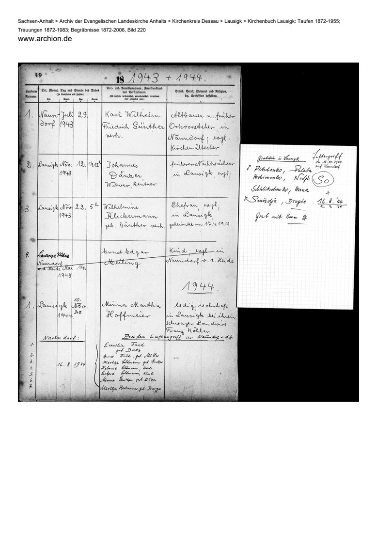 Begräbnisregister Lausigk · Bild 220 · PDF-Seite 1