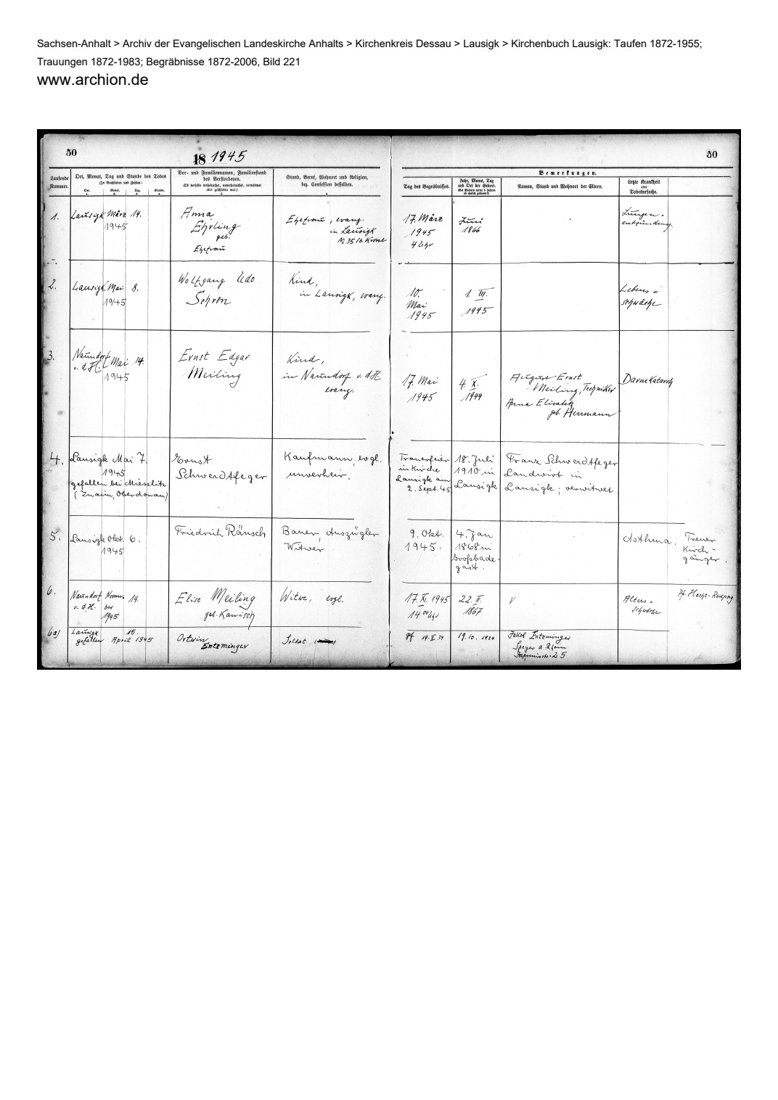Begräbnisregister Lausigk · Bild 221 · PDF-Seite 1