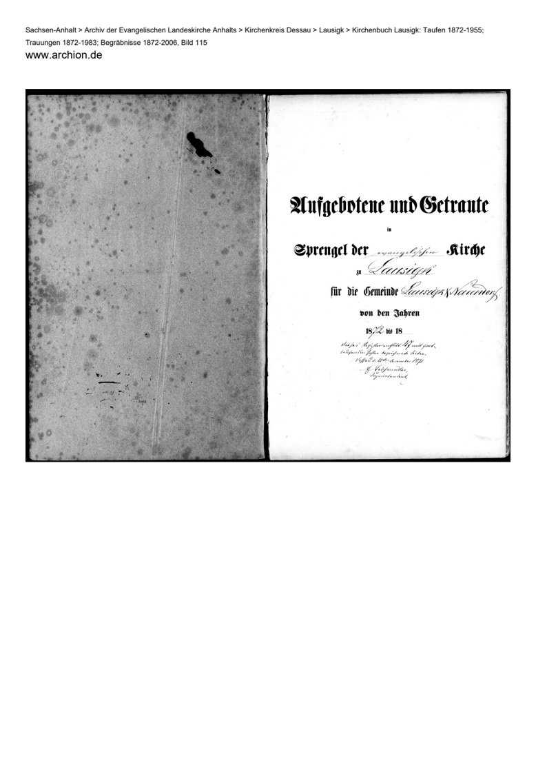 Kirchenbuch · Titelblatt der Trauungen · PDF-Seite 1