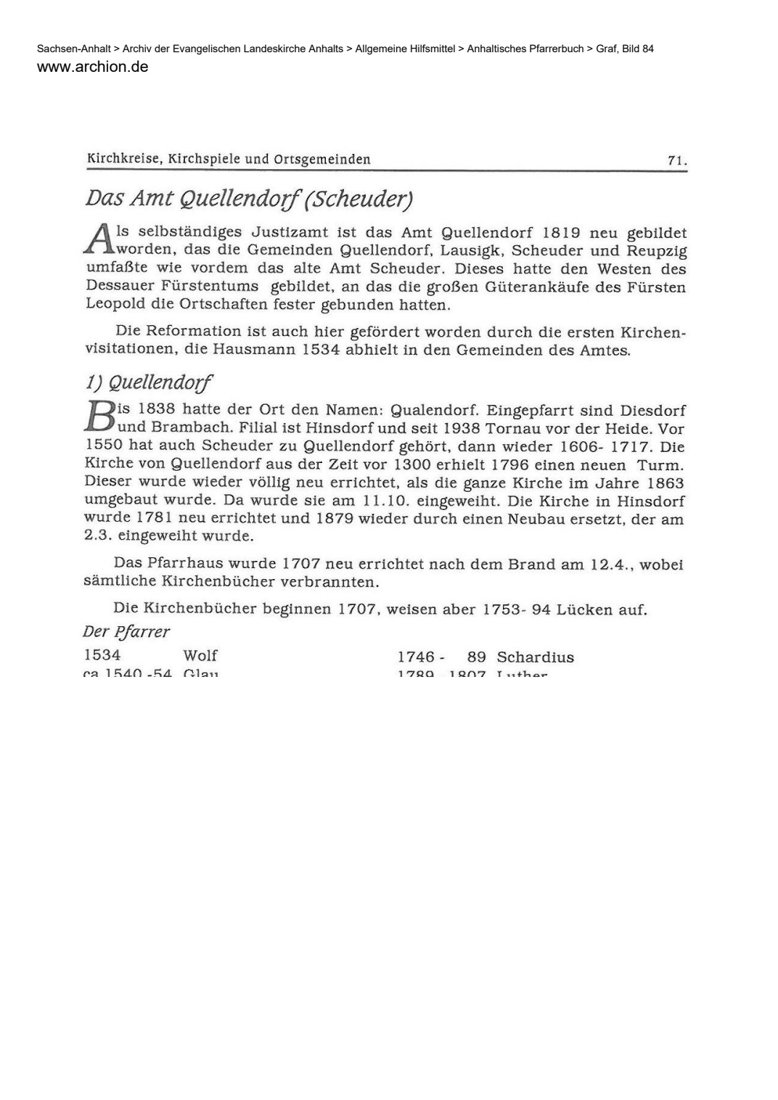 Anhaltisches Pfarrerbuch · Amt Quellendorf · PDF-Seite 1