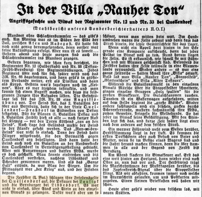 „In der Villa ‚Rauher Ton‘“ · Bericht vom 25. August 1936.